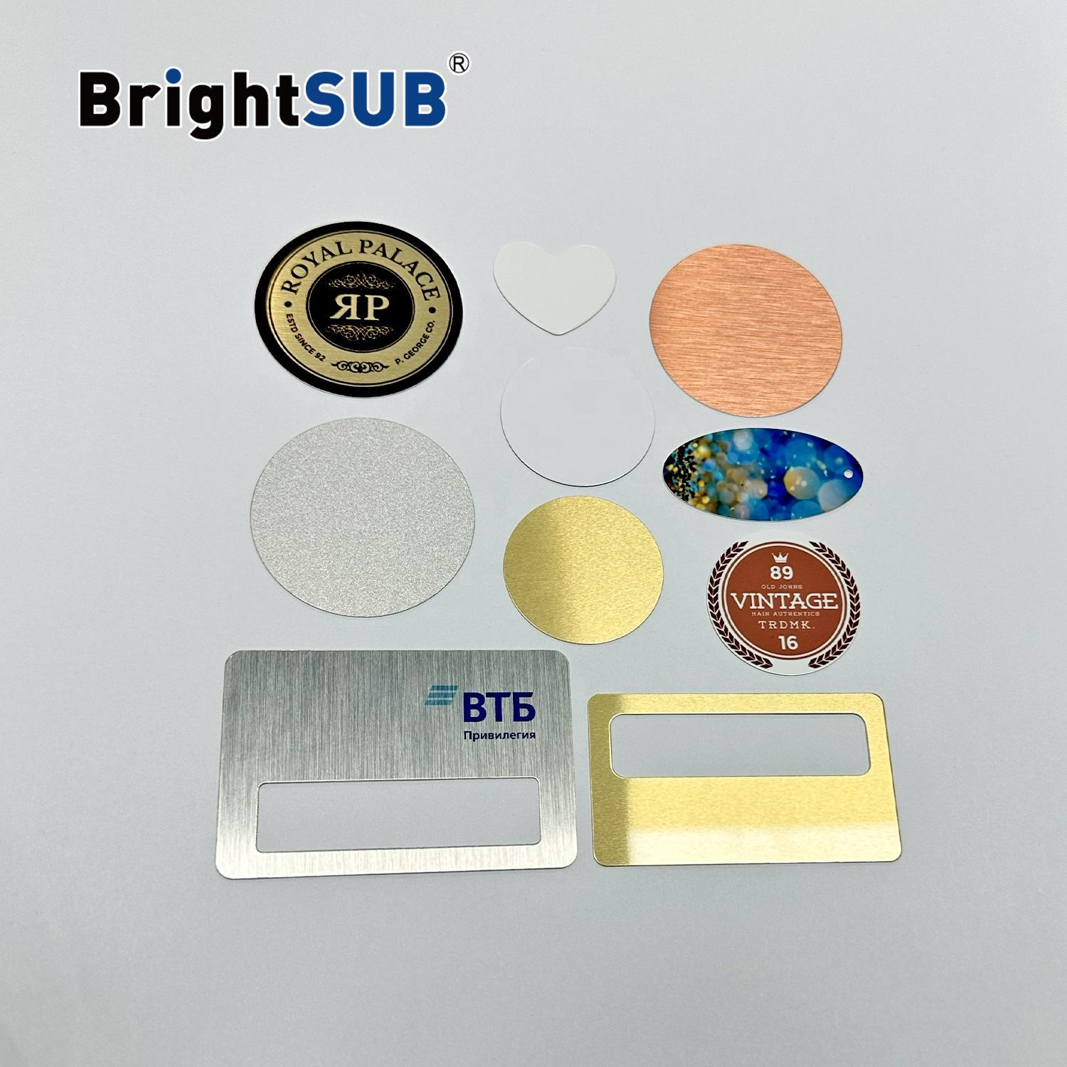 BrightSUB 圆形/心形/椭圆贴片与拉丝金属胸牌框